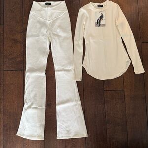 Naked Wardrobe Cream Flare Pants